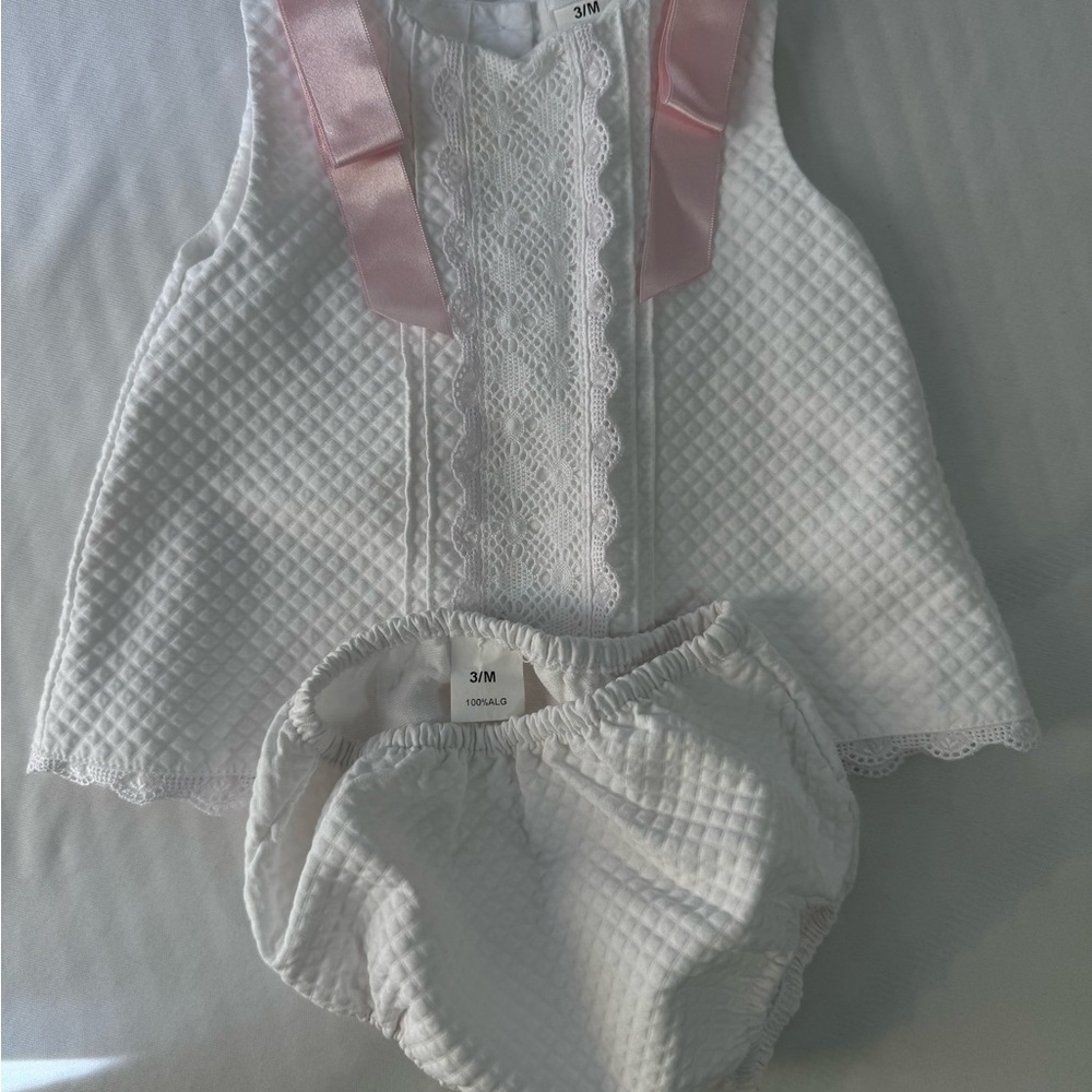 Charming White and Pink Baby Dress Set Doña Carmen spanish clothes